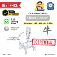 Silver Charm-Ox (Chinese Zodiac) Real Pendant 925 Sterling (1.40 x 1.80mm./2.65g.) With Certificate.