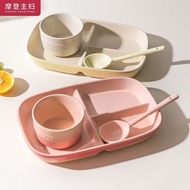2 Piece Set Three Grid Plate bowl spoon set 211 Divided Plate Fat Reduction Food Dispatch Plate Quan