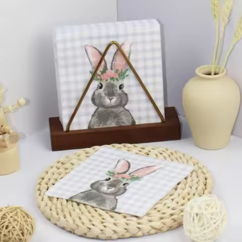 20pcs 25cm 2-Ply Easter Bunny Element Colorful Napkins Plaid Square Napkins Party Decoration Paper P