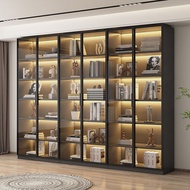 Bookcase with Glass Door Display Cabinet High-End Entry Lux Customized Home Living Room Integrated Entire Wall to Top Full Bookshelf Wine Cabinet
