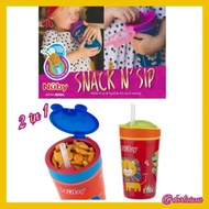 NUBY 2in1 SNACK N SIP 270ML PRINTED CUP WITH THIN STRAW AND SNAP CUP 2 compartment