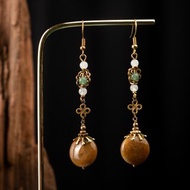 【廣寒宮】日常版 菊花石白青玉黃銅古典耳勾