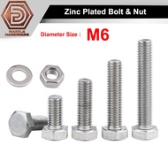 [ 1 unit = 1 set ] M6 Zinc plated bolt and nut and flat washer Gi bolt & nut hex bolt batang nat skr