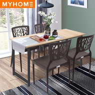 NETHOME: [120x60] Contemporary Dining Table Black Steel with 4 Brown 3V HIVE Dining Chair