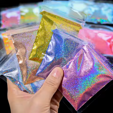 50g/Bag Holographic Laser Nail Art Powder Gold/Sliver 0.2mm Ultra Fine Chrome Pigment Dust Metallic 