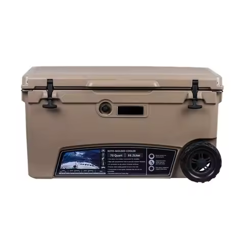 Large Size 70QT Rotomolded Cooler with Wheels, Sun Protection & Shockproof, Ultra Long Cooling Time