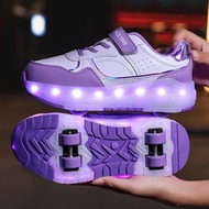 Children LED Light Sneakers 4 Wheels Luminous Shoes with Wheels Lights Rechargeable Girls Boys Women