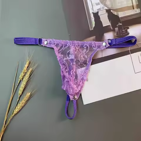 Men's Sissy Lace Lingerie T-Back Thong G-String Transparent Breathable Ultra-Thin Bulge Pouch Pantie