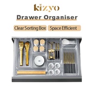 🇸🇬Kizyo Transparent Drawer Divider Boxes/Desk Drawer Organizers/Kitchen Utensil Storage Box/Trays Organizer