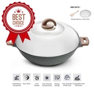 [ Local Ready Stocks ] iGOZO AMOZONAS 36CM NON-STICK PREMIUM GRANITE WOK + GLASS LID