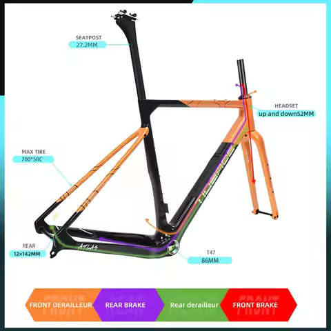Tideace Super Lightweight Carbon Gravel Bike Frame Set with Magnetic Downtube Storage for Gravel Cyc