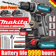 MAKITA Cordless drill heavy duty Cordless Hand Drill Set Rechargeable With LED Light 9999W 25+3 gears torque Set 27PCS