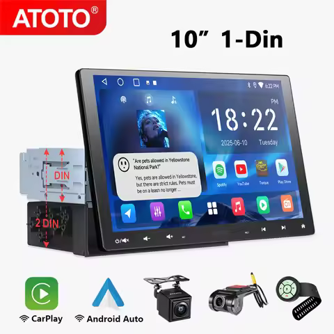 ATOTO 10 inch Android Car Stereo Single 1 Din Retractable Screen Apple CarPlay Android Auto 1Din Car