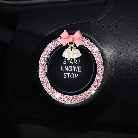 1PC Car one click start decoration sticker interior button inlaid with diamonds