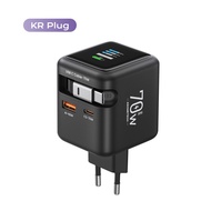 70W GaN USB Charger with Type C Retractable Cable PD3.0 QC4.0 PPS 3 Ports Fast Charger for iPhone 17