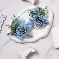 Silk Rose Corsage and Boutonniere Set with Pin Clip for Wedding Prom and Parties