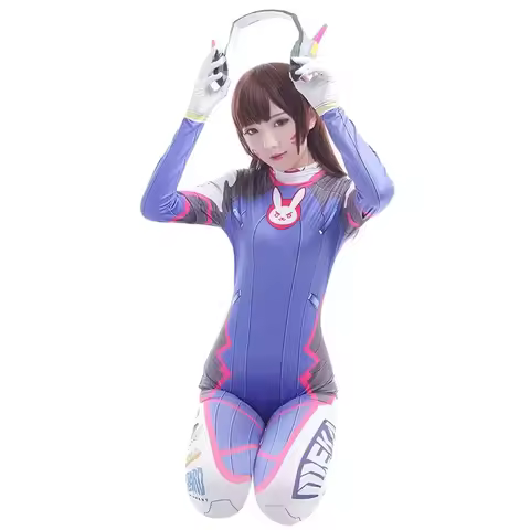 Game Dva Cosplay Costumes Tights Jumpsuit Zentai Wig Suits Headphone Gun Cosplay Props Woman Party Z