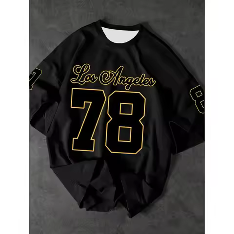 New Men's 2025 Summer T-shirt, Men's no. 78 Los Angeles printed sweatshirt, retro and casual