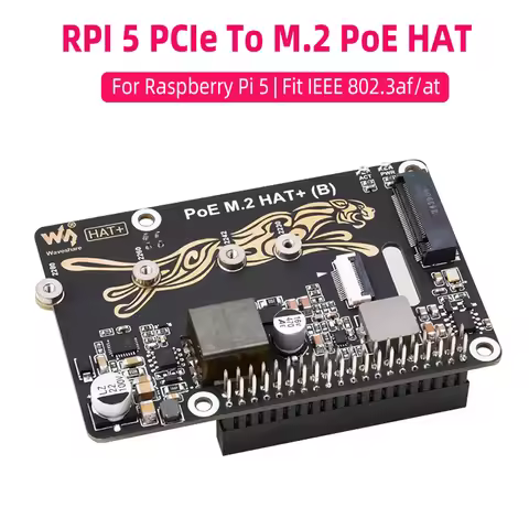 Raspberry Pi 5 PCIe To M.2 PoE HAT+ (B) NVMe Protocol M.2 Solid State Drive High-speed Reading Writi