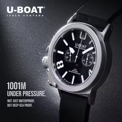 U-BOAT Men's Sport Quartz Chronograph Wristwatch 44mm Stainless Steel Case Soft Silicone Band 1001M