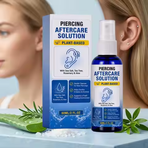 60ml Piercing Aftercare Solution Spray Plant‑Based Sea Salt Tea Tree Formula,Portable Cleansing Spra