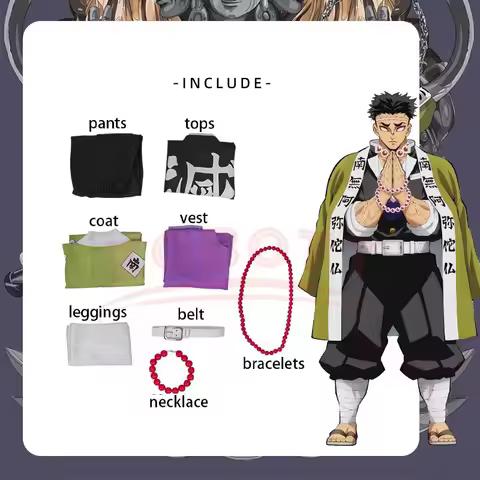 Anime Gyomei Himejima Green Uniform Cosplay Costume Bracelets Hashira Japanese Men's Kimono Game Kim