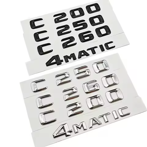 Glossy Black Chrome For Mercedes C Class C200 C250 C260 4MATIC Trunk Emblem Badge Letters Logo Stick