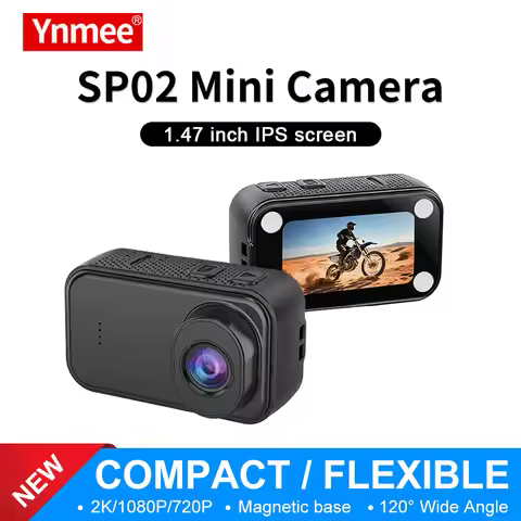 Ynmee SP02 Mini Thumb Action Camera 2K Wearable Small Body Camera Magnetic Sport DV Cam 1.47 Inch Ph