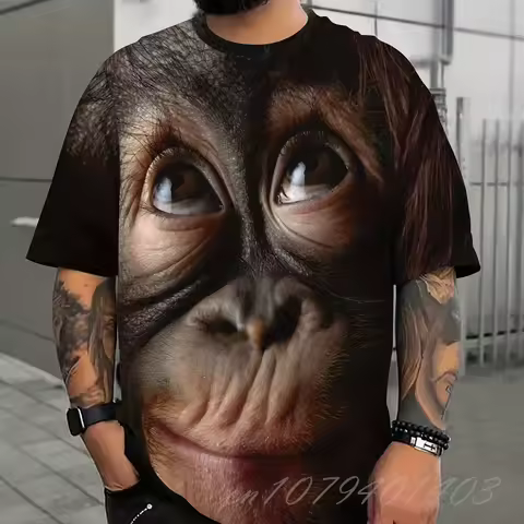 Funny Animal Face Orangutan 3D Print T-shirt Men Fashion O-Neck Short Sleeve Tshirt Monkey Dog Lion 