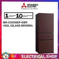 Mitsubishi 492L Glass Antique Brown MR-CGX56EP-GBR / MRCGX56EPGBR  3-Door Bottom Freezer  (Brown) / MR-CGX56EP / MRCGX56EP (Black) Glass Door &amp; Ice Maker Refrigerator Peti Sejuk