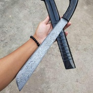 Golok sembelih baja Damaskus full tanduk hitam super tajam siap pakai