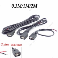 0.3m 1m 2m Power Supply Cable 2 Pin wrie USB 2.0 A Female Jack Charger Charging Cord Extension Conne