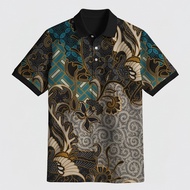Wine Red Boho Batik Pattern Mens Polo, Retro Aztec Geometric Leaf Print Short Sleeve Collar Shirts D