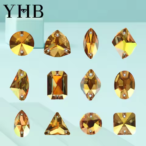 YHB 001SH Metallic Sunshine Galacti Navette Drop Glass Crystal AB Sewing Stones Flatback Sew on Rhin