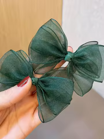 2pcs Fashion Solid color kudzu root gauze bow Hairpins For Women Girls Party Hair Accessories