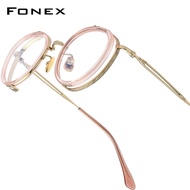FONEX Kính Mắt Nam Nữ Gọng Kính Ngoại Cỡ Cổ Điển Bằng Titan Acetate Kính Mắt Dáng Vuông Kính Mắt E-0