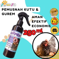 GURMEN AYAM SPRAY 250ml Original Obat SEMPROT Membasmi Gurem Ayam burung Kutu Jamur Unggas Bebek gim