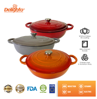 Delighto Cast Iron Shallow Casserole (30CM | 4.8L) Soup Pot DLT-2005 (Orange Colour)