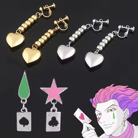 HUNTER x HUNTER Cosplay Hisoka Men Ear Clip Golden Heart Prop Earrings For Anime Fans Kulolo Hanafud