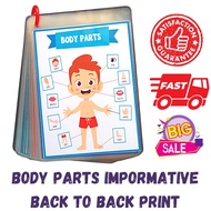 Body Parts Laminated Flashcards | Parts of the body set | Parts of the body kids | For kids | For toddlers | Pang bata | Learning tools | School materials | Laminated 125mic film | Waterproof | Ring bind | Brand new | Early learning | Pang bata sale