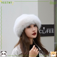 NEXTMY Fluffy Fur Bucket Hat, Winter Thicken Warm Ear Protection Plush Panama Cap, Solid color Snowy