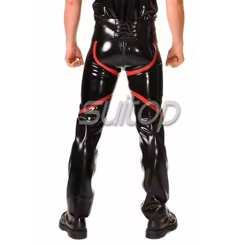 Suitop latex chaps latex trousers with inside zip for men