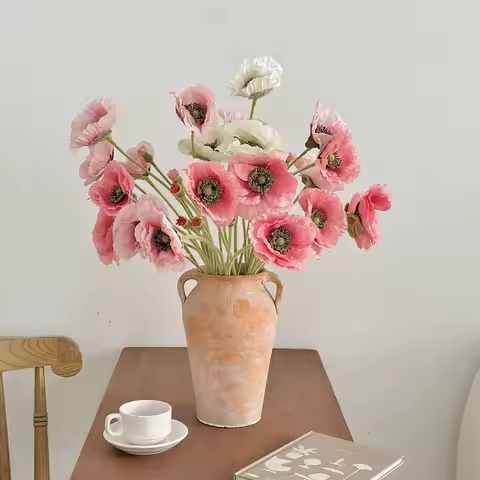 67cm Flocking Artificial Poppy Flower Aesthetic Fake Flower for Wedding Arch Home Decoration Studio 