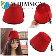 WHIMSICAL Felt Fez Cap, Round Moroccan Hat Tarboosh Fez Hat, Universal Red Color Cosplay Breathable 