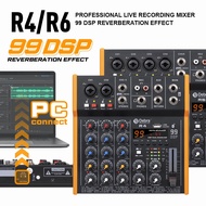 Audio Mixer R4/R6 Portable Mini Musical Mixer Multifunctional Audio DJ Mixing Console Sound Card, Bluetooth, USB Interface, 48V Phantom Power for PC Recording, Singing