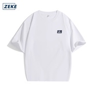 ZEKE A9101 T-shirt with 3D ZEKE Logo Patch Lelaki Lengan Pendek Baju Men‘s Oversized Tee Streetwear 