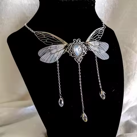 Enchanted Faerie Queen Necklace wing Charm goth aesthetic fashion necklaces y2k summer 2022 jewelry