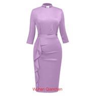 Womens Dress Bodycon Pencil Dress Stand Collar Sheath Dress For Church Clergy Pastor