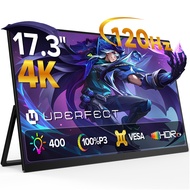 UPERFECT 3840*2160 120HZ จอภาพแบบพกพา17.3นิ้ว 4K จอแสดงผลมือถือ100% SRGB หน้าจอ LCD Gamut IPS กับ US