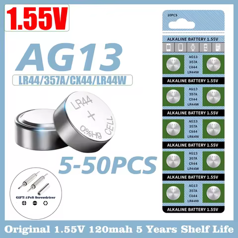 5-50PCS LR44 AG13 Button Cell Battery 1.5V 357 SR44 LR1154 Button Coin RW82 SR1154 SP76 Batteries fo